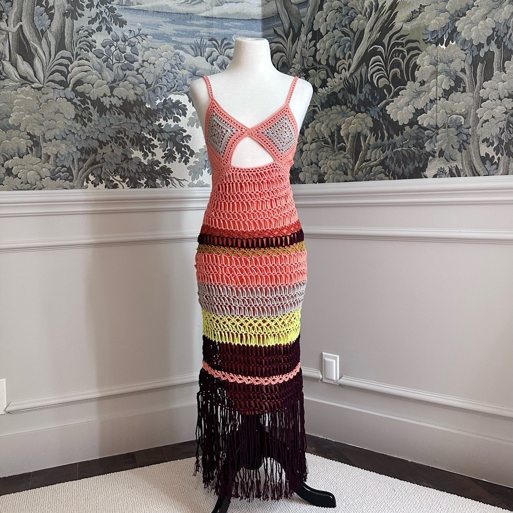 NWOT Jonathan Simkhai Marie Cutout Fringed Crochet Midi Dress